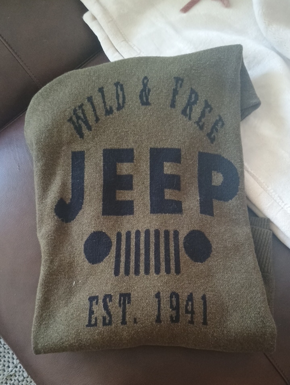 Jeep Men's Olive Green Crewneck Sweater with Navy Logo